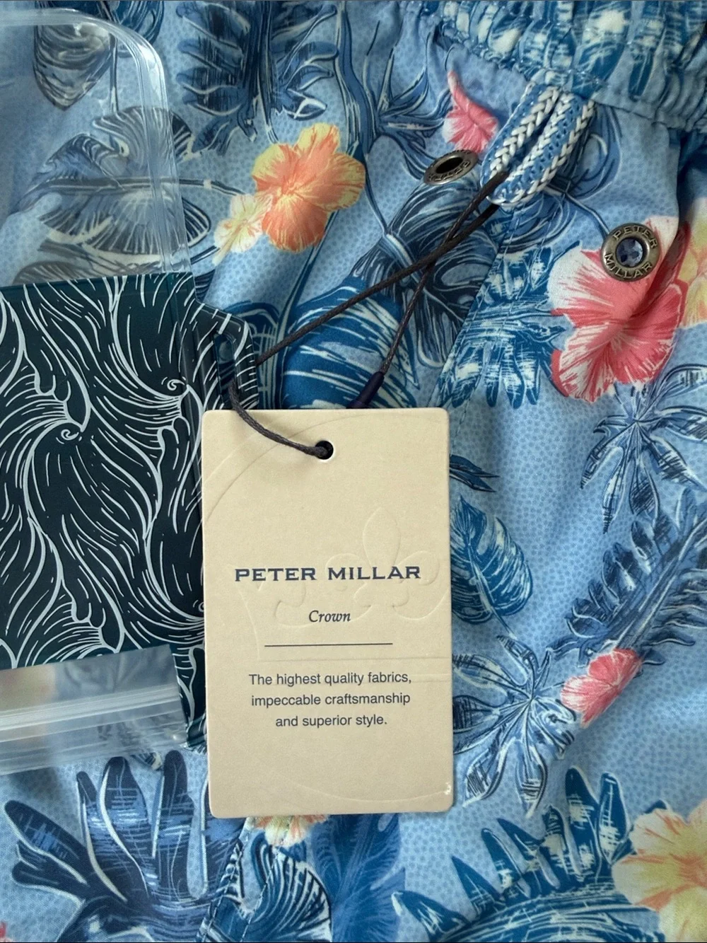 Peter Millar Light Blue Tropical Floral Swim Trunks